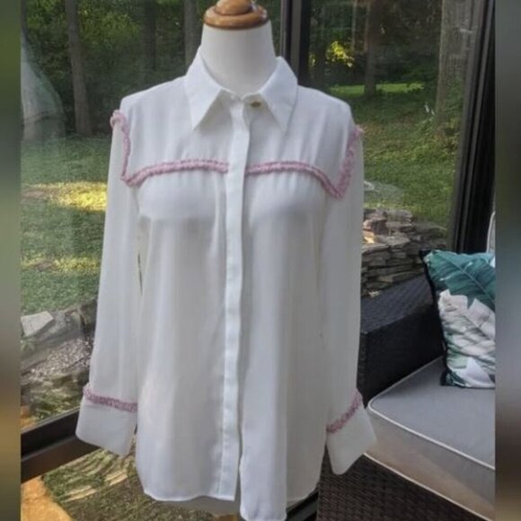 ZARA chanel-esque contrast piping applique button down blouse Size S - Picture 5 of 5